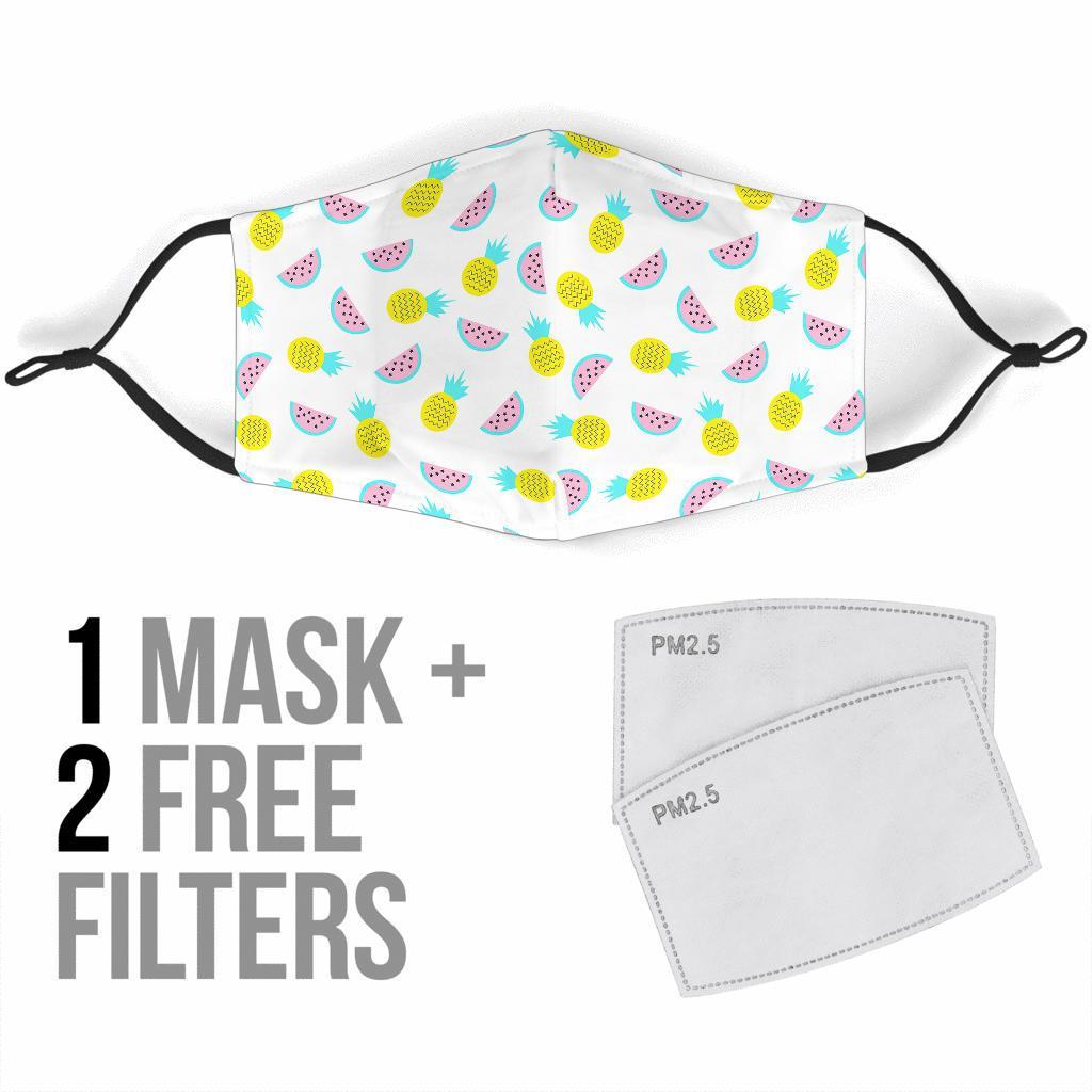 Watermelon Pineapple Piece White Pattern Print Face Mask-grizzshop