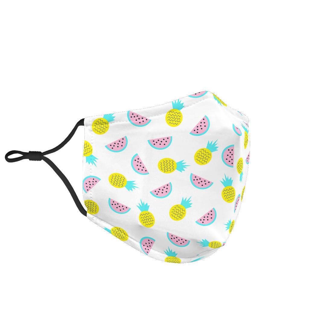 Watermelon Pineapple Piece White Pattern Print Face Mask-grizzshop