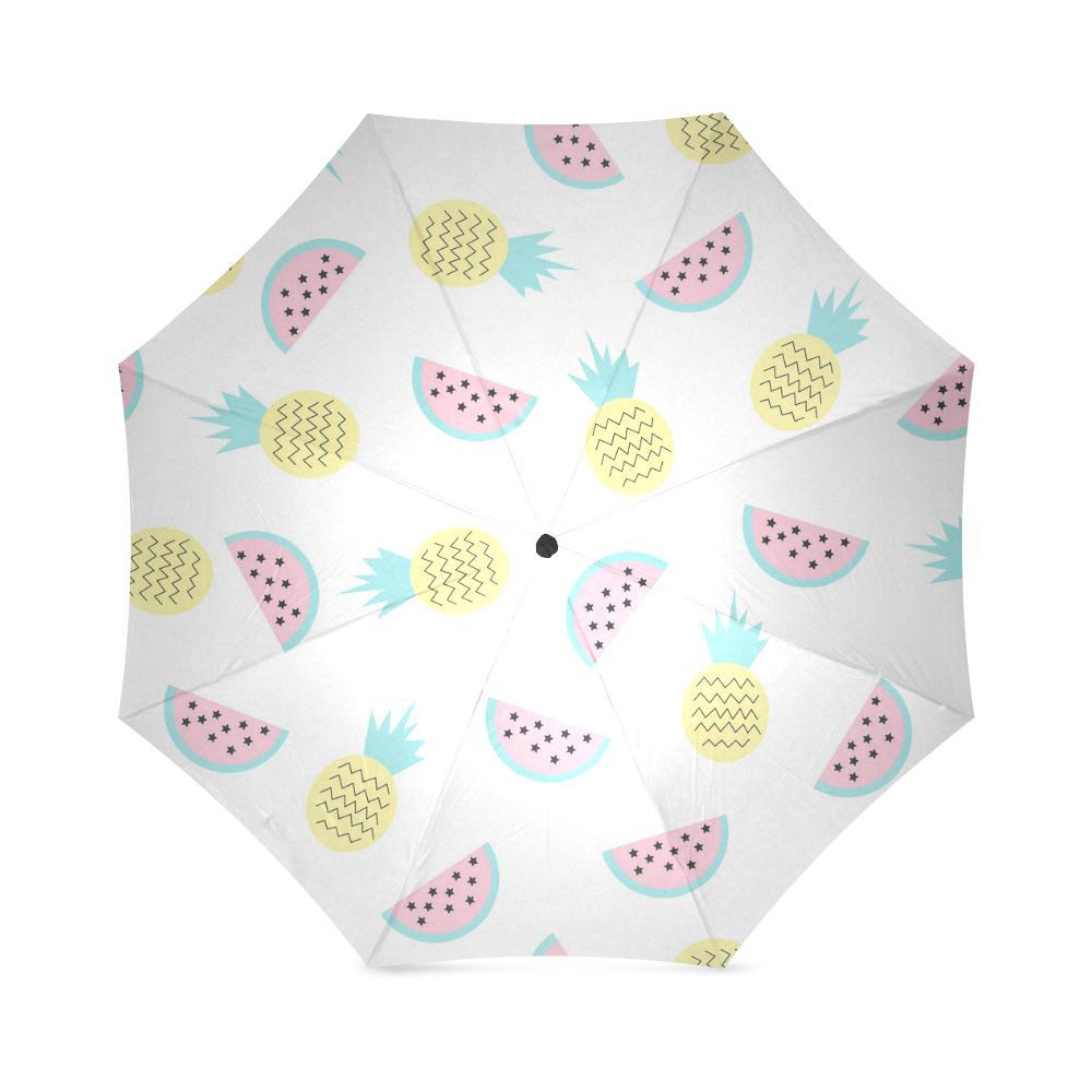 Watermelon Pineapple Piece White Pattern Print Foldable Umbrella-grizzshop