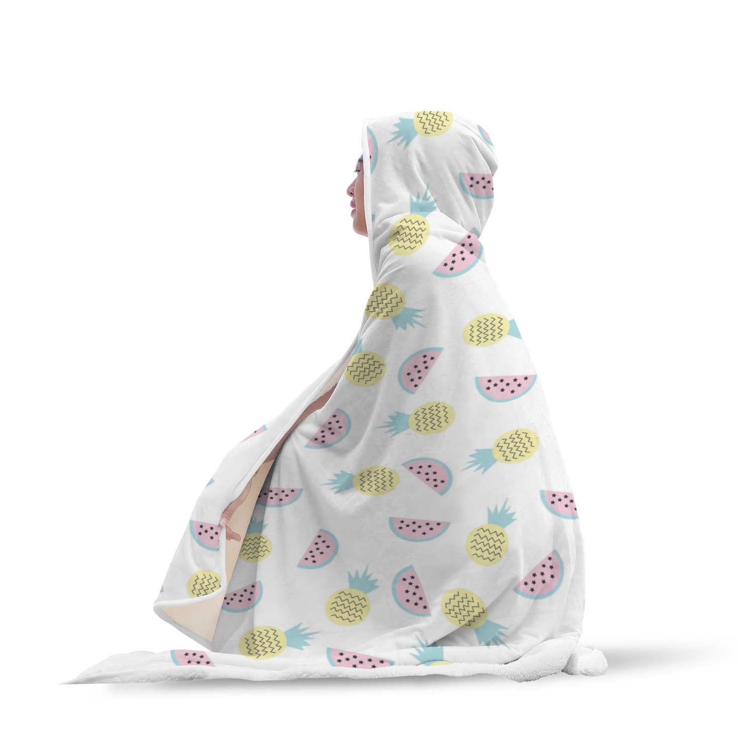 Watermelon Pineapple Piece White Pattern Print Hooded Blanket-grizzshop