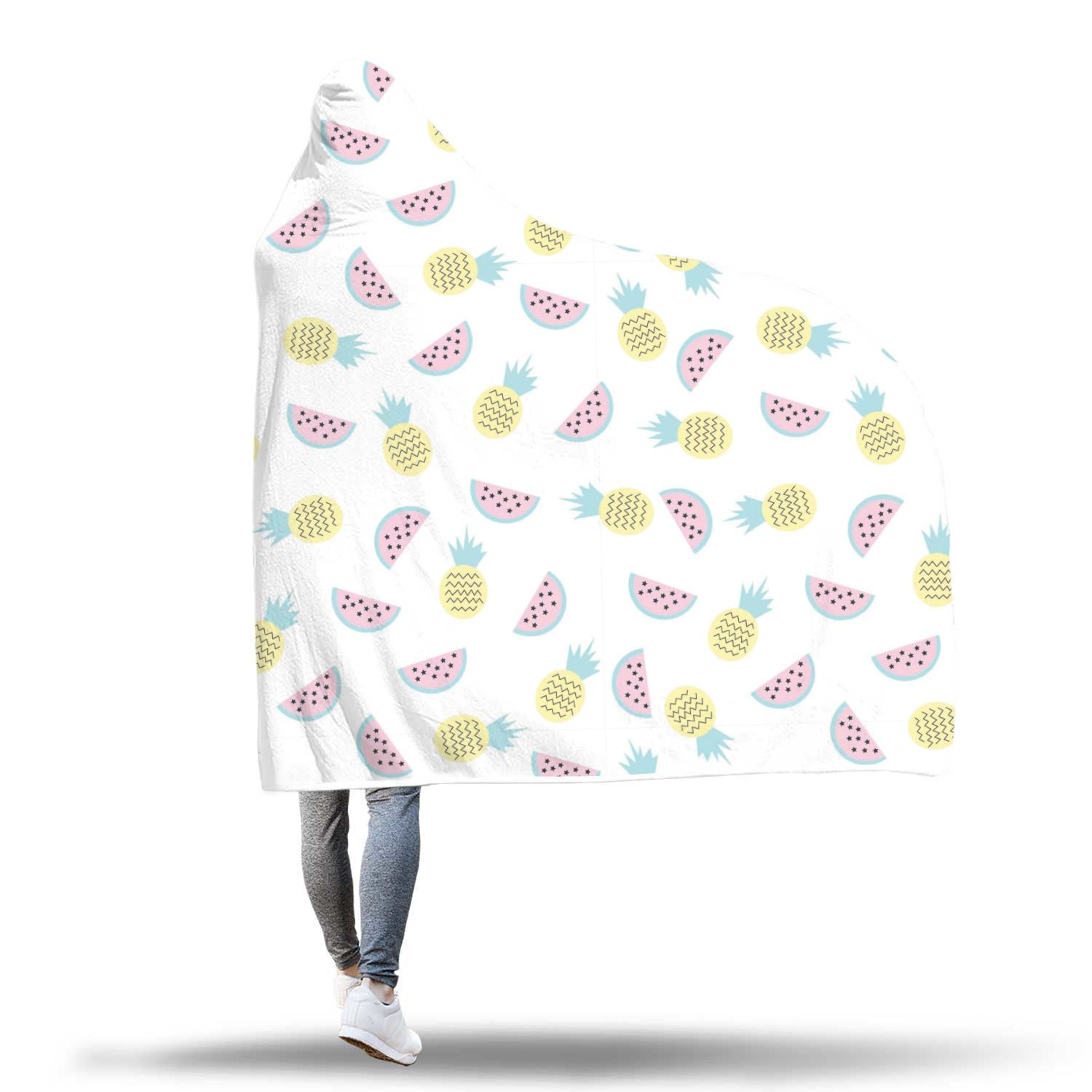 Watermelon Pineapple Piece White Pattern Print Hooded Blanket-grizzshop
