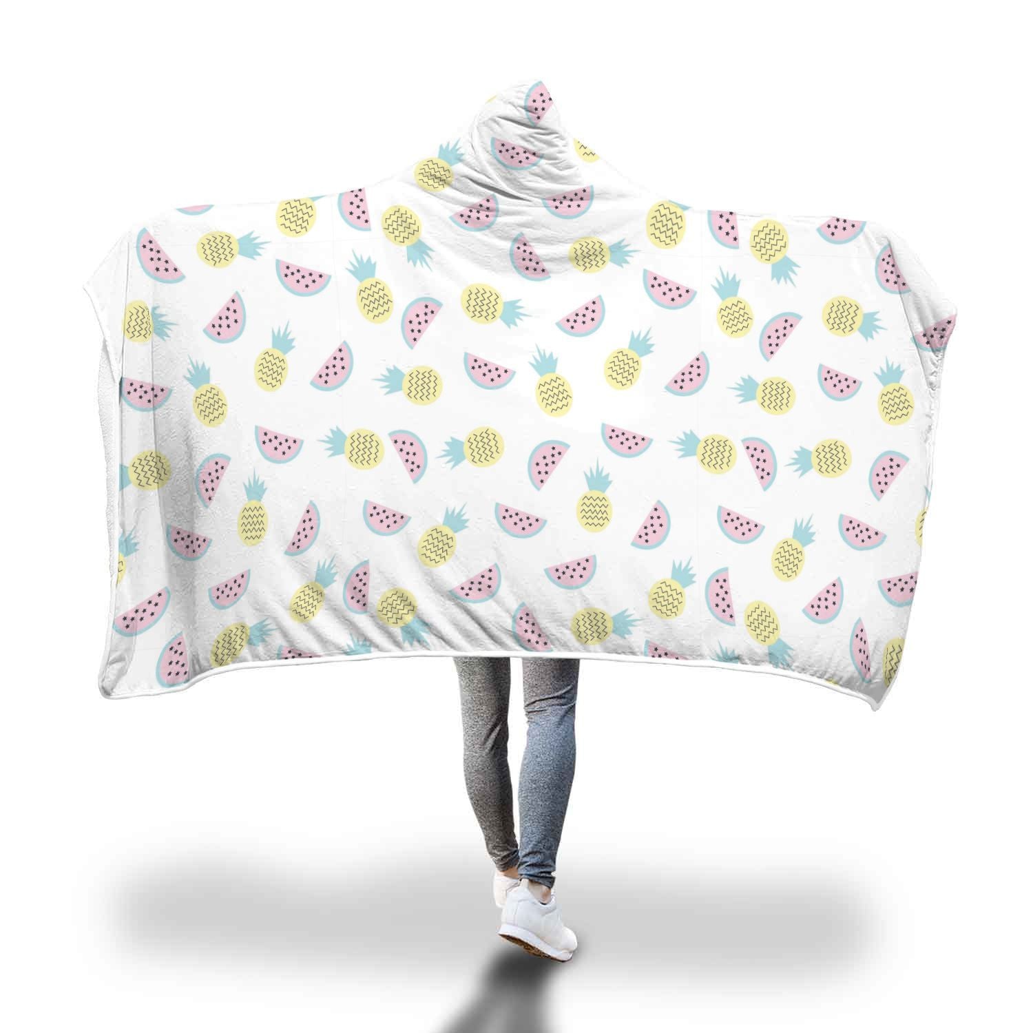 Watermelon Pineapple Piece White Pattern Print Hooded Blanket-grizzshop