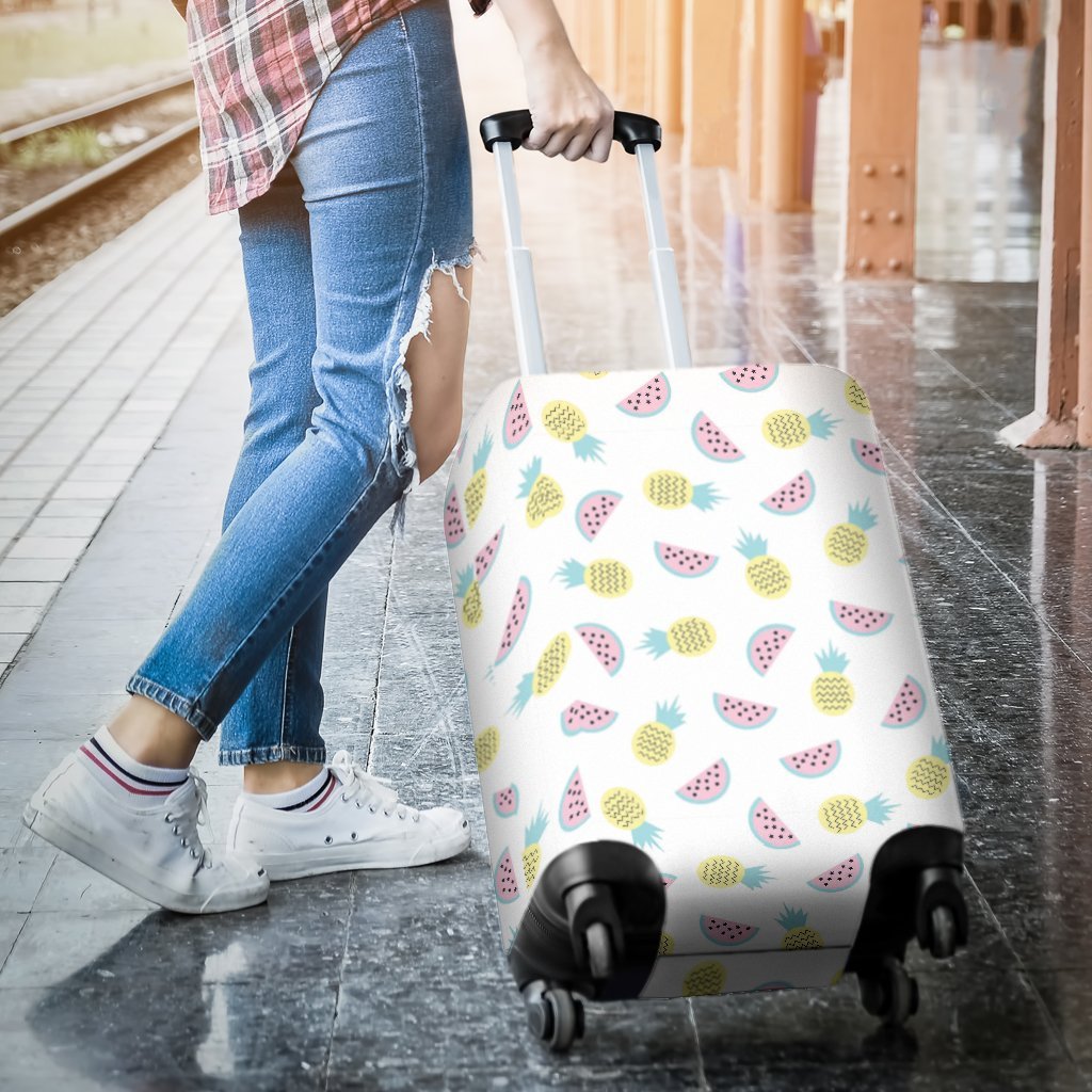 Watermelon Pineapple Piece White Pattern Print Luggage Cover Protector-grizzshop
