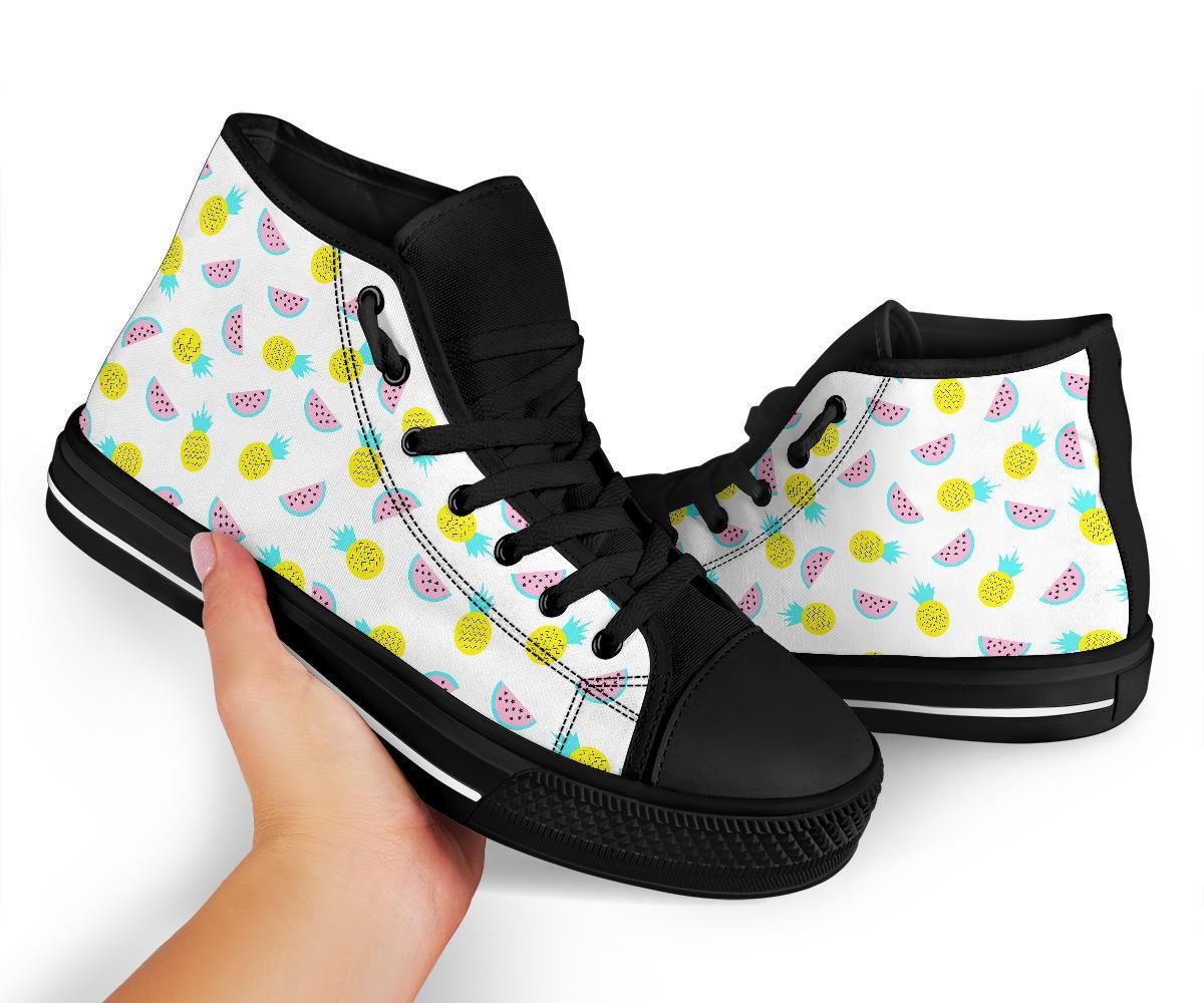 Watermelon Pineapple Piece White Pattern Print Men Women's High Top Shoes-grizzshop