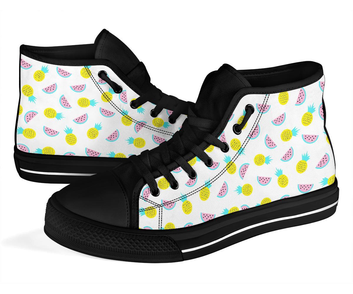 Watermelon Pineapple Piece White Pattern Print Men Women's High Top Shoes-grizzshop