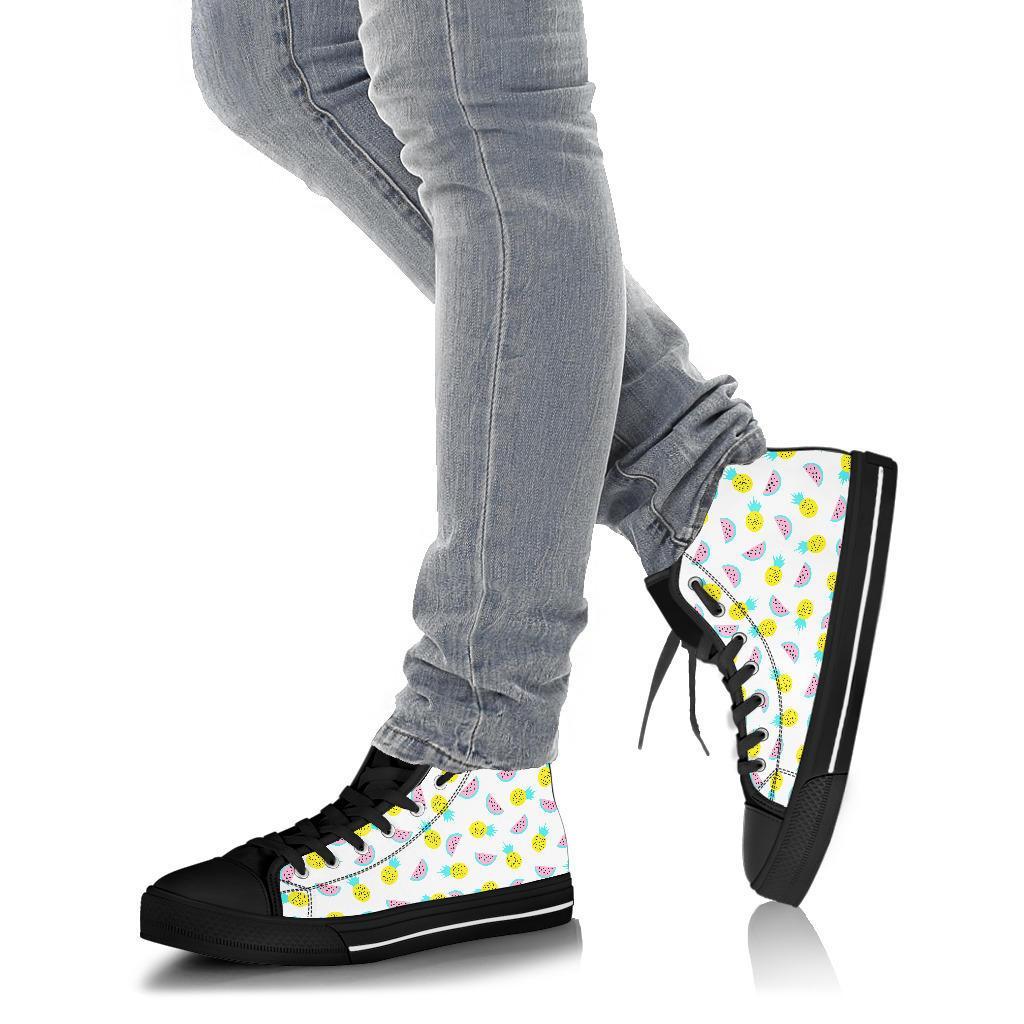 Watermelon Pineapple Piece White Pattern Print Men Women's High Top Shoes-grizzshop