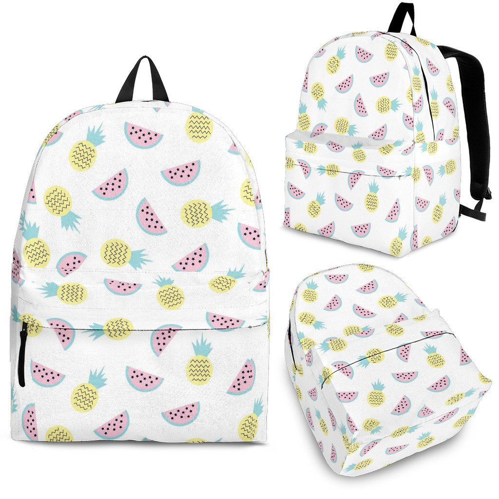 Watermelon Pineapple Piece White Pattern Print Premium Backpack-grizzshop