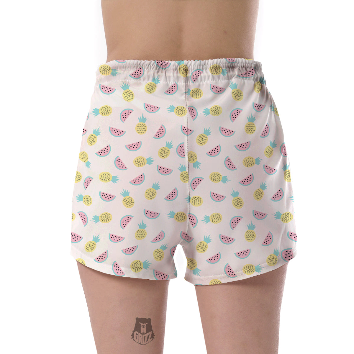 Watermelon Pineapple Piece White Pattern Print Women's Shorts-grizzshop