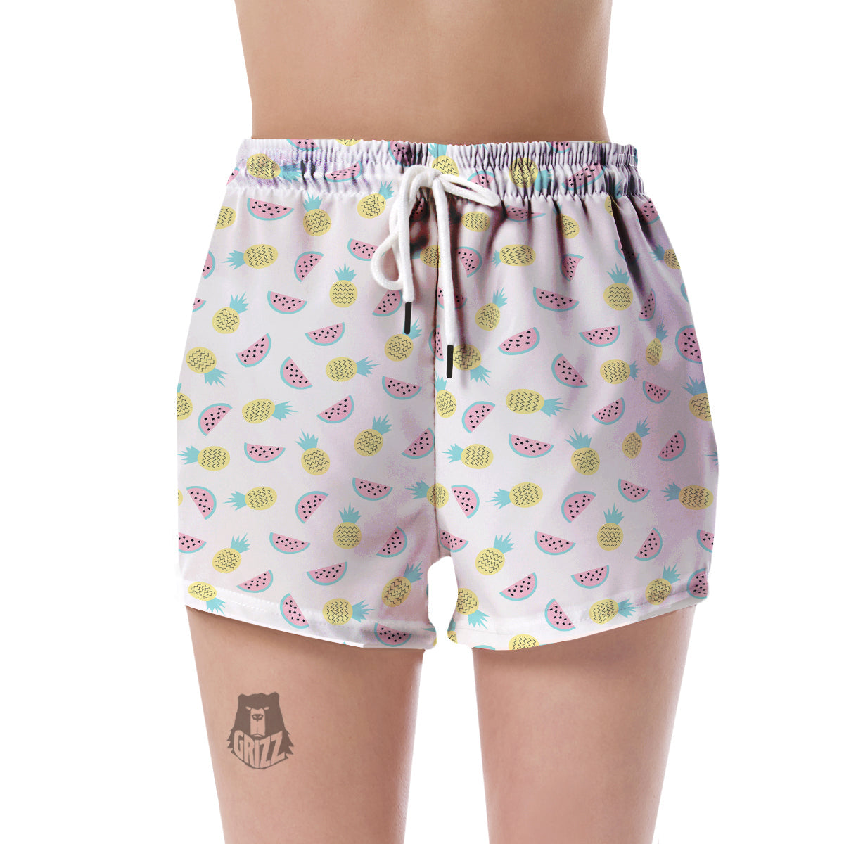 Watermelon Pineapple Piece White Pattern Print Women's Shorts-grizzshop