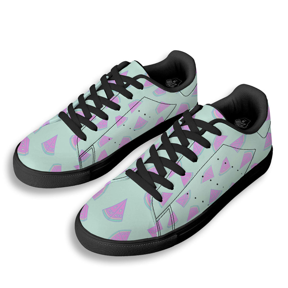 Watermelon Purple Tropical Print Pattern Black Low Top Sneakers-grizzshop