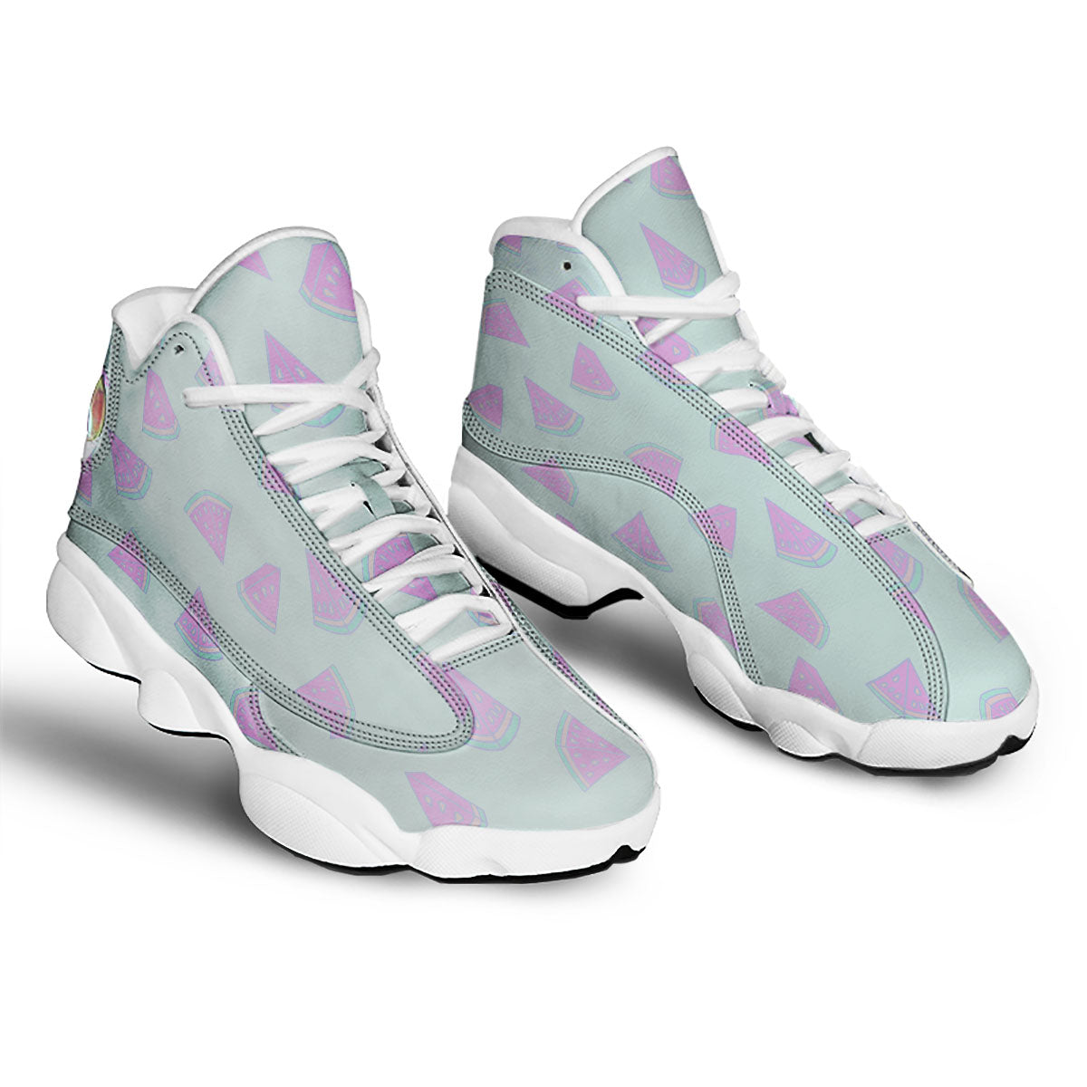 Watermelon Purple Tropical Print Pattern White Basketball Shoes-grizzshop