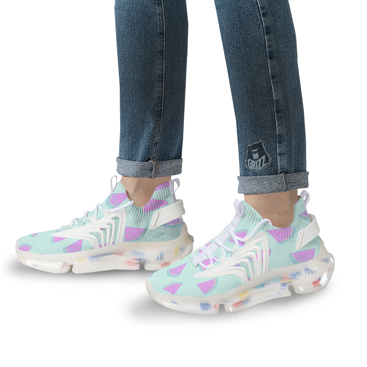 Watermelon Purple Tropical Print Pattern White Gym Shoes-grizzshop