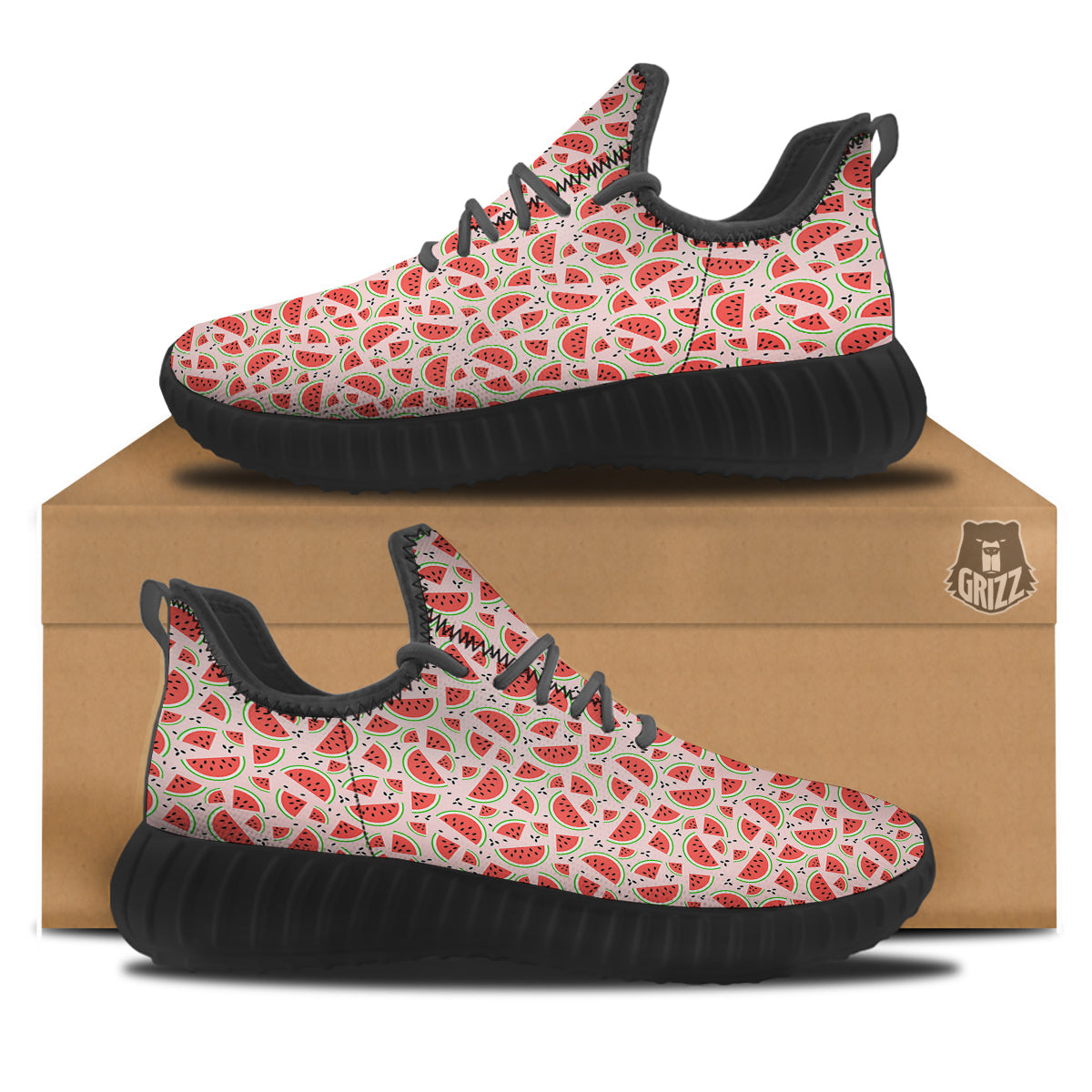 Watermelon Slices Cute Print Pattern Black Walking Shoes-grizzshop