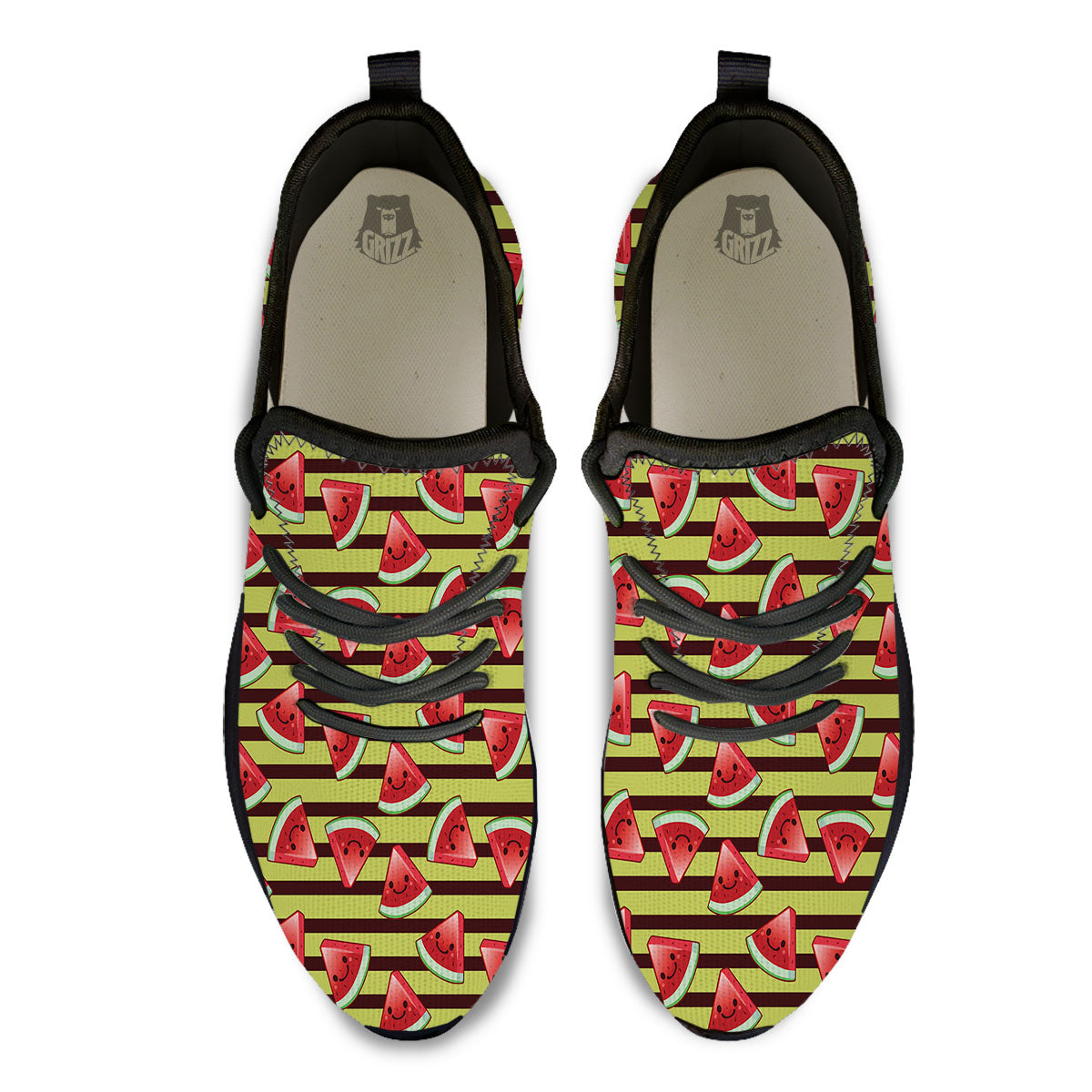 Watermelon Striped Green Print Pattern Black Athletic Shoes-grizzshop