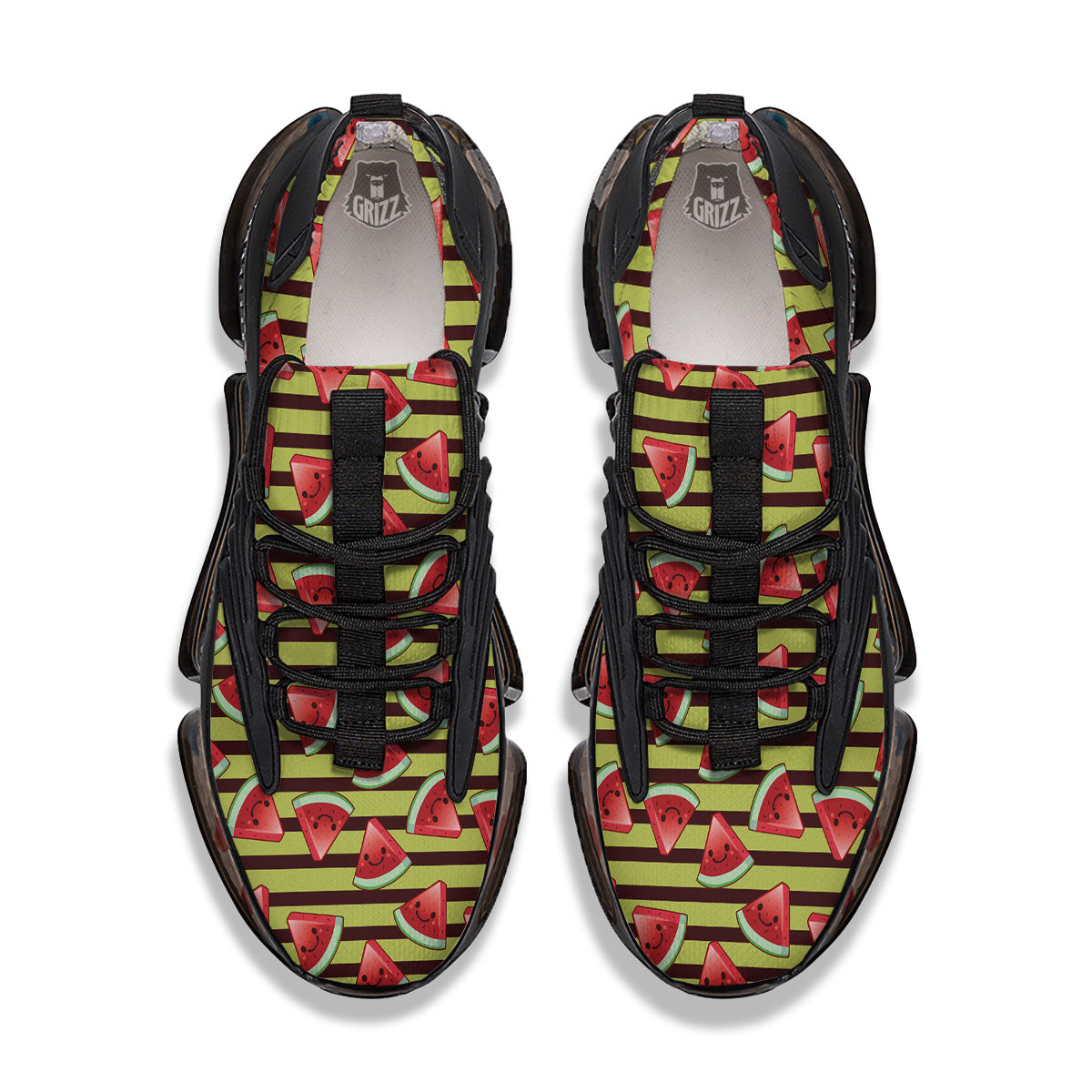 Watermelon Striped Green Print Pattern Black Gym Shoes-grizzshop