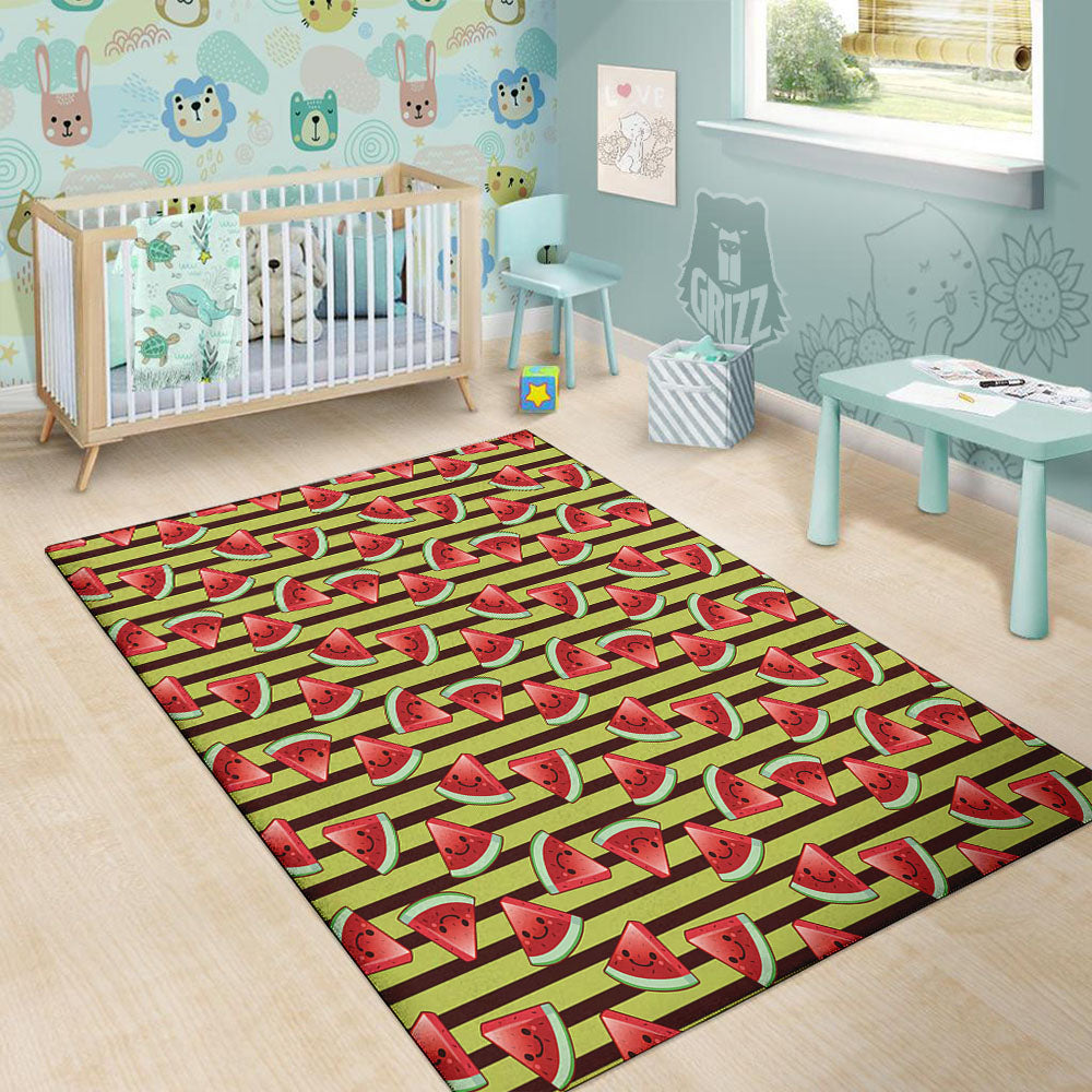 Watermelon Striped Green Print Pattern Floor Mat-grizzshop