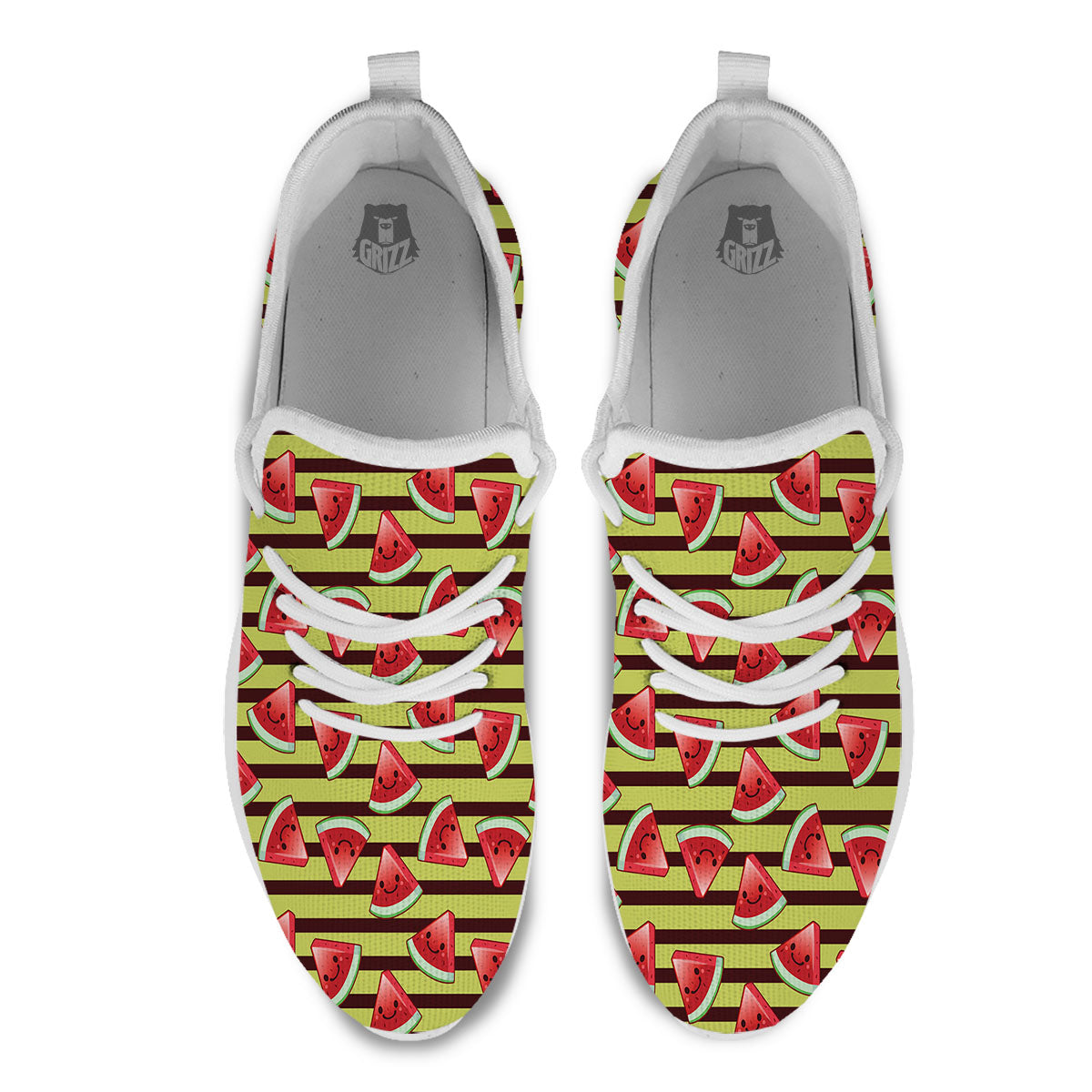Watermelon Striped Green Print Pattern White Athletic Shoes-grizzshop