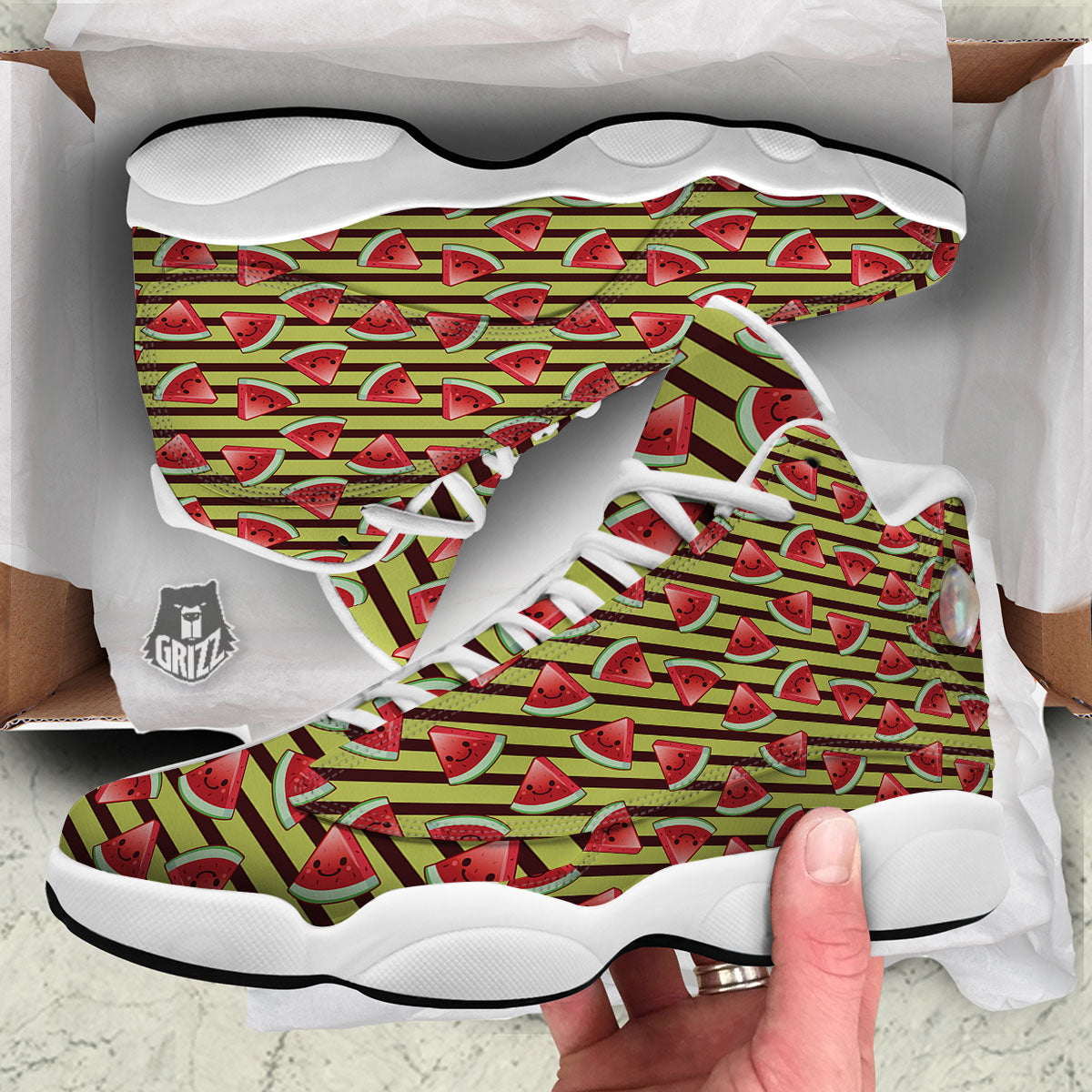 Watermelon Striped Green Print Pattern White Basketball Shoes-grizzshop