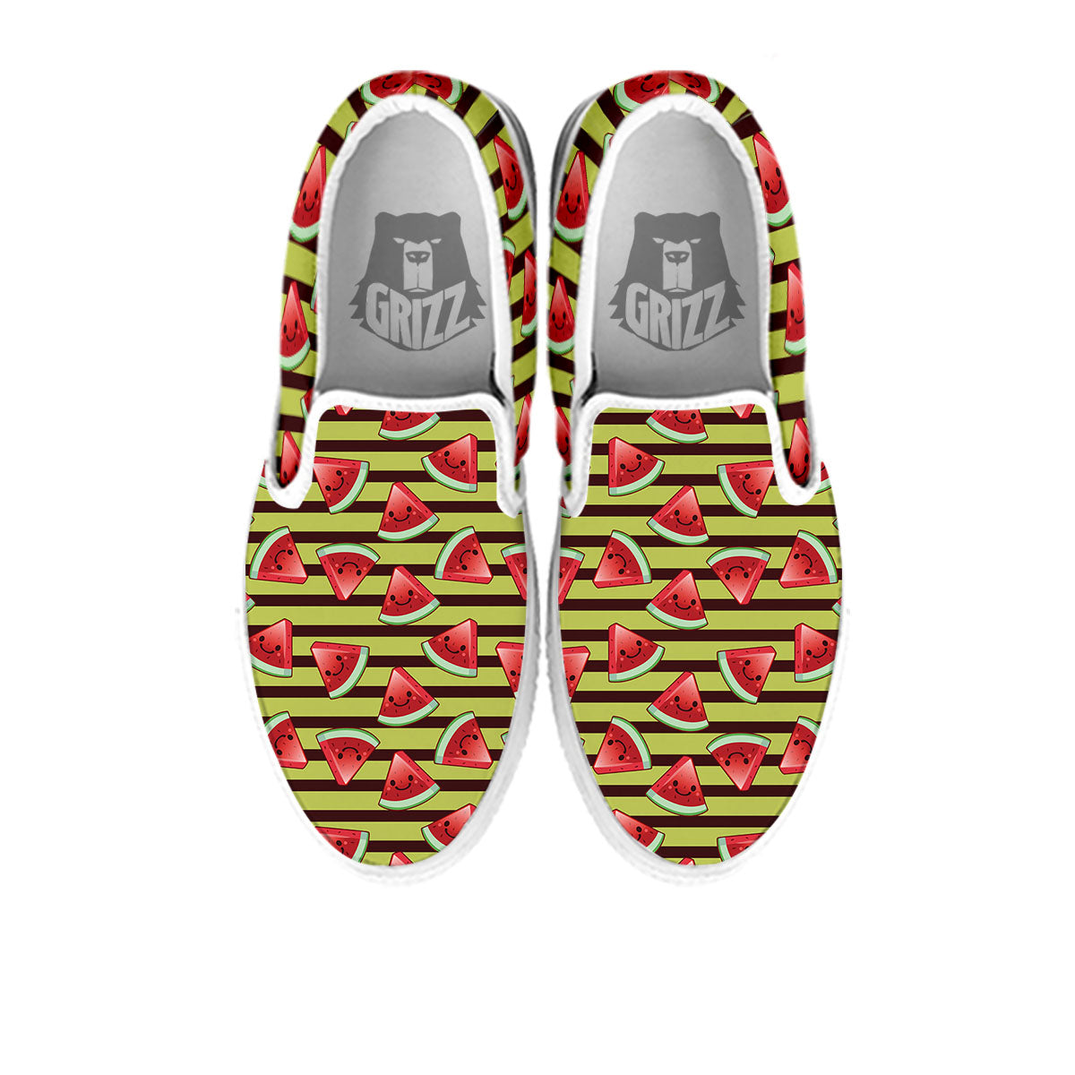 Watermelon Striped Green Print Pattern White Slip On Shoes-grizzshop