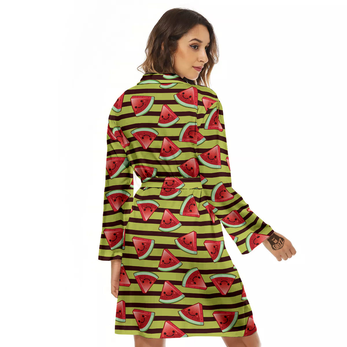 Watermelon Striped Green Print Pattern Women's Robe-grizzshop