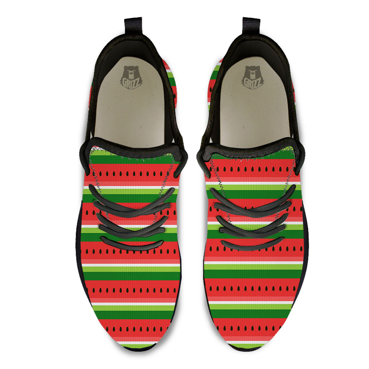 Watermelon Stripes Green Print Pattern Black Athletic Shoes-grizzshop