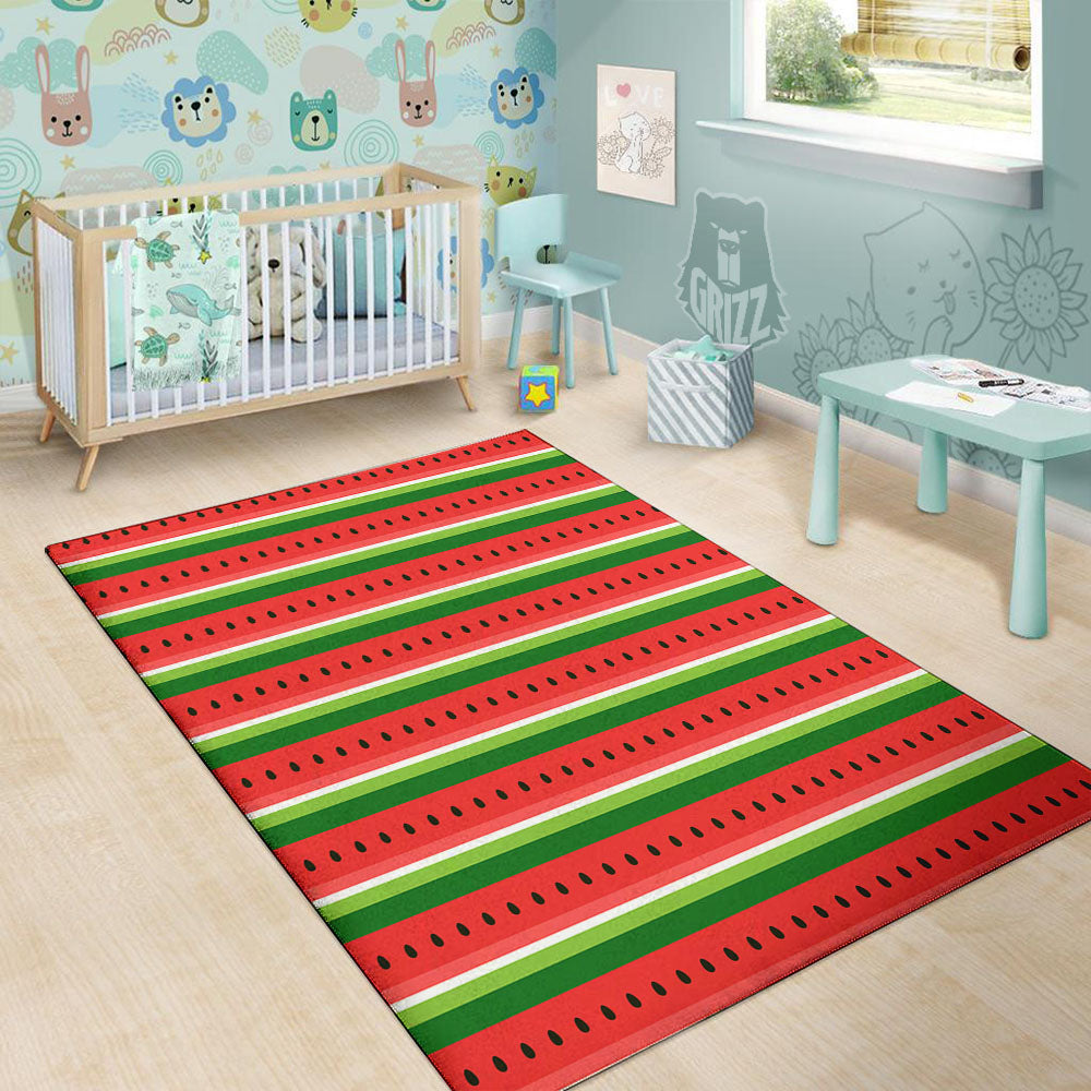 Watermelon Stripes Green Print Pattern Floor Mat-grizzshop