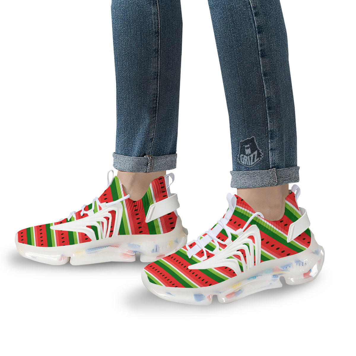 Watermelon Stripes Green Print Pattern White Gym Shoes-grizzshop