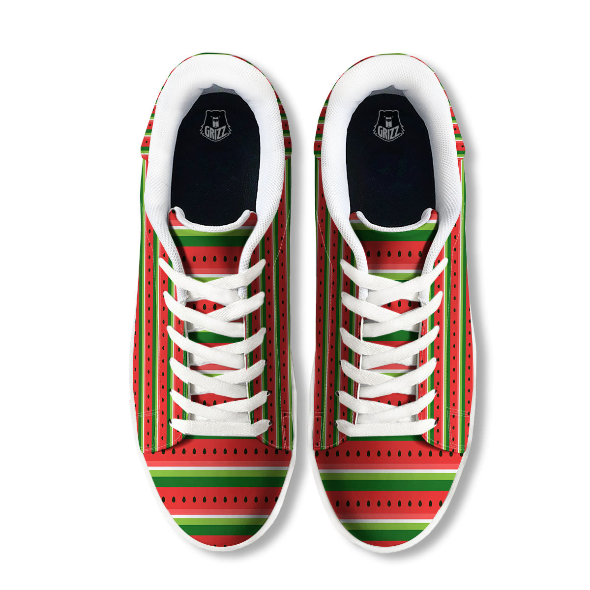 Watermelon Stripes Green Print Pattern White Low Top Sneakers-grizzshop