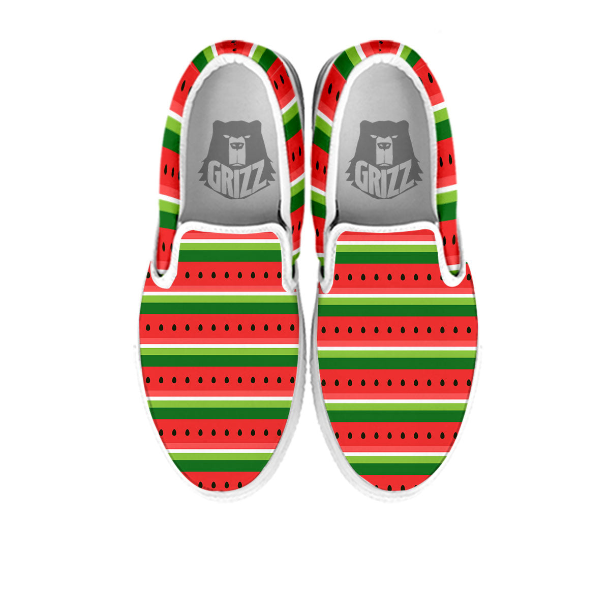Watermelon Stripes Green Print Pattern White Slip On Shoes-grizzshop