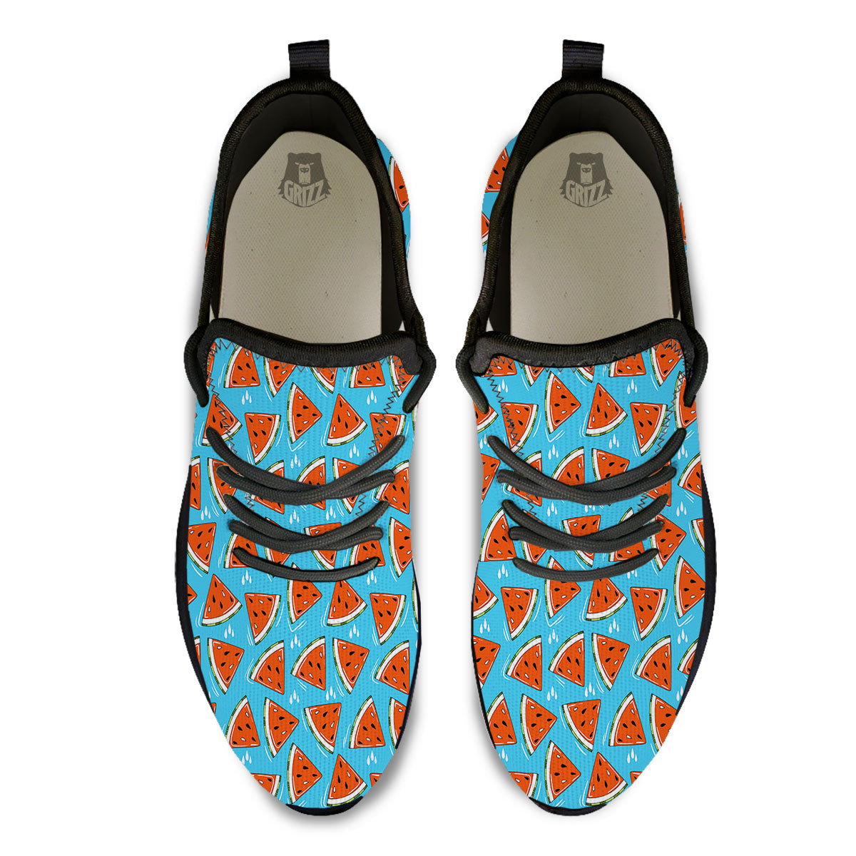Watermelon Summer Blue Print Pattern Black Athletic Shoes-grizzshop
