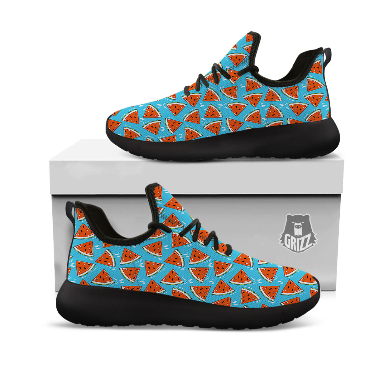 Watermelon Summer Blue Print Pattern Black Athletic Shoes-grizzshop