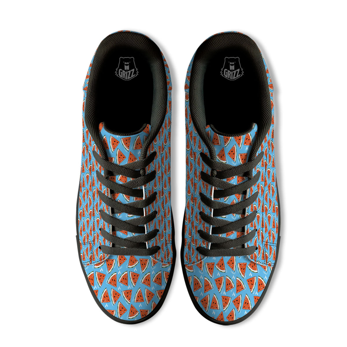 Watermelon Summer Blue Print Pattern Black Low Top Sneakers-grizzshop