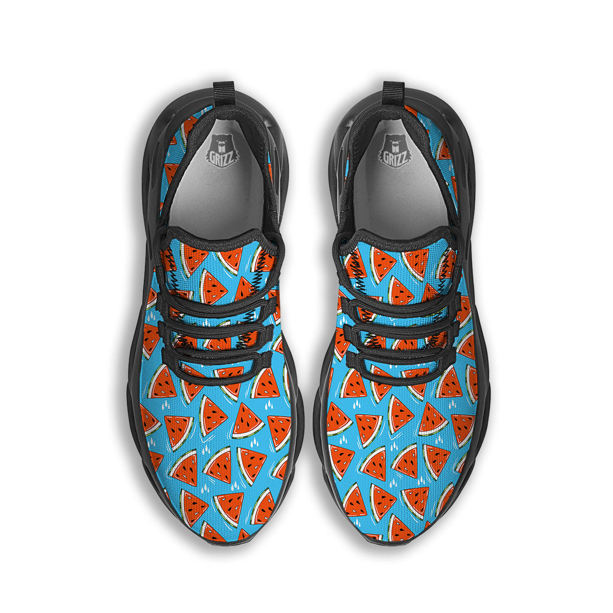 Watermelon Summer Blue Print Pattern Black Running Shoes-grizzshop