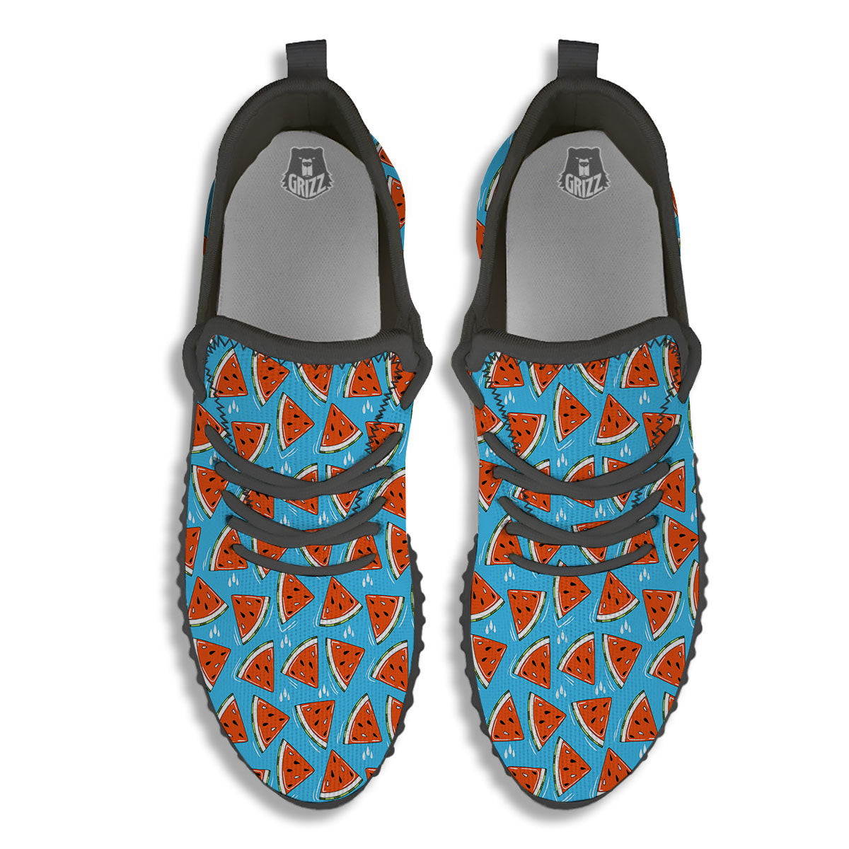 Watermelon Summer Blue Print Pattern Black Walking Shoes-grizzshop