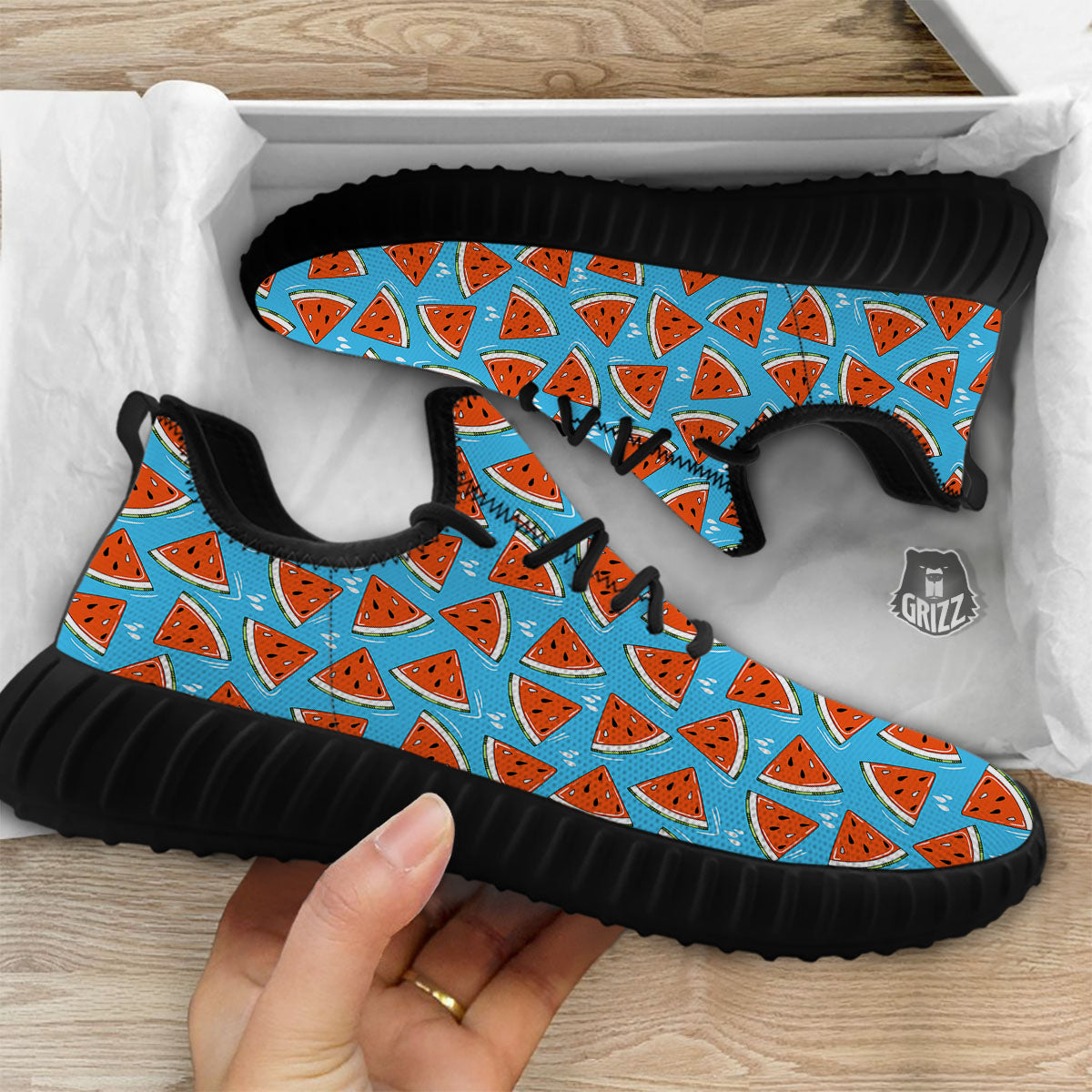 Watermelon Summer Blue Print Pattern Black Walking Shoes-grizzshop