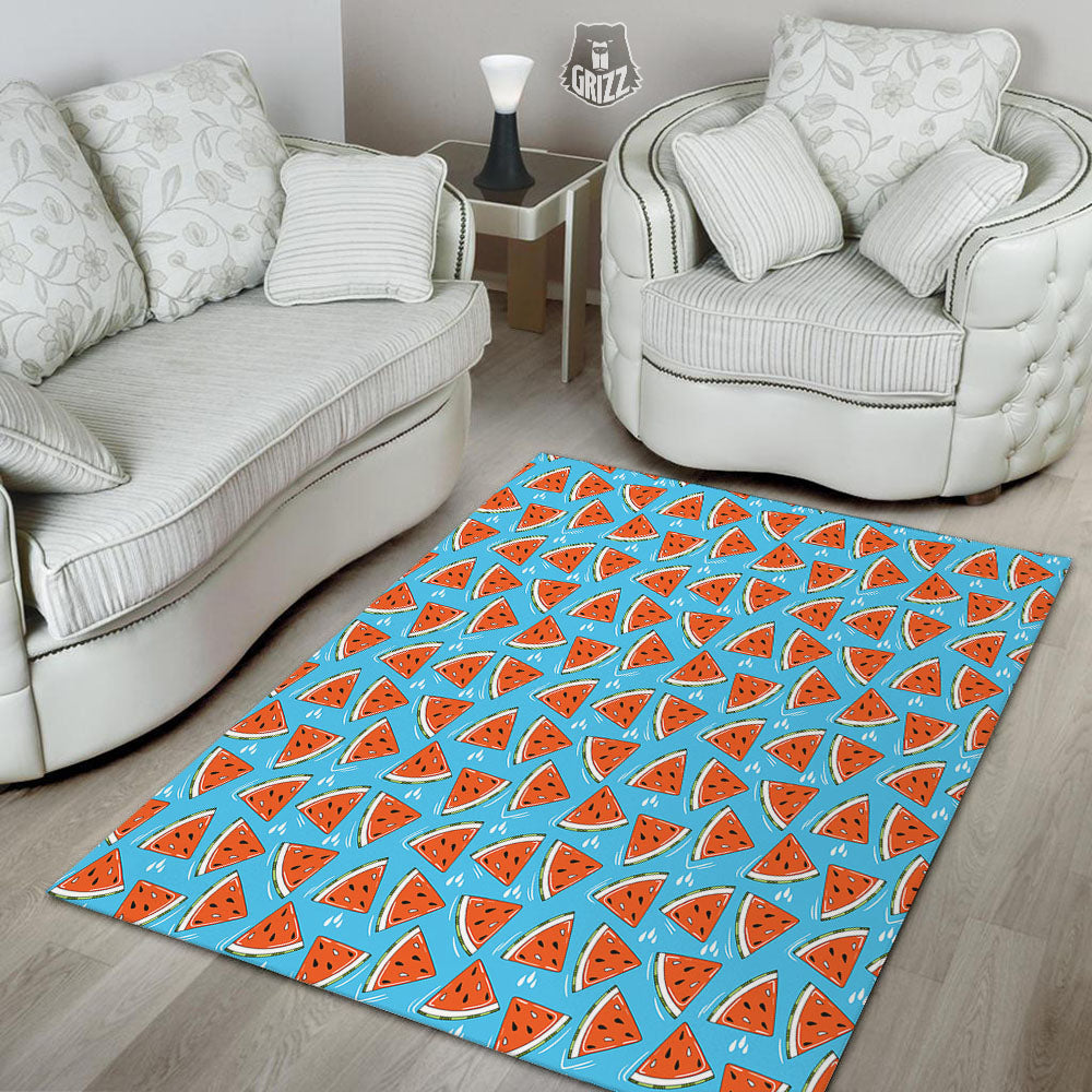 Watermelon Summer Blue Print Pattern Floor Mat-grizzshop