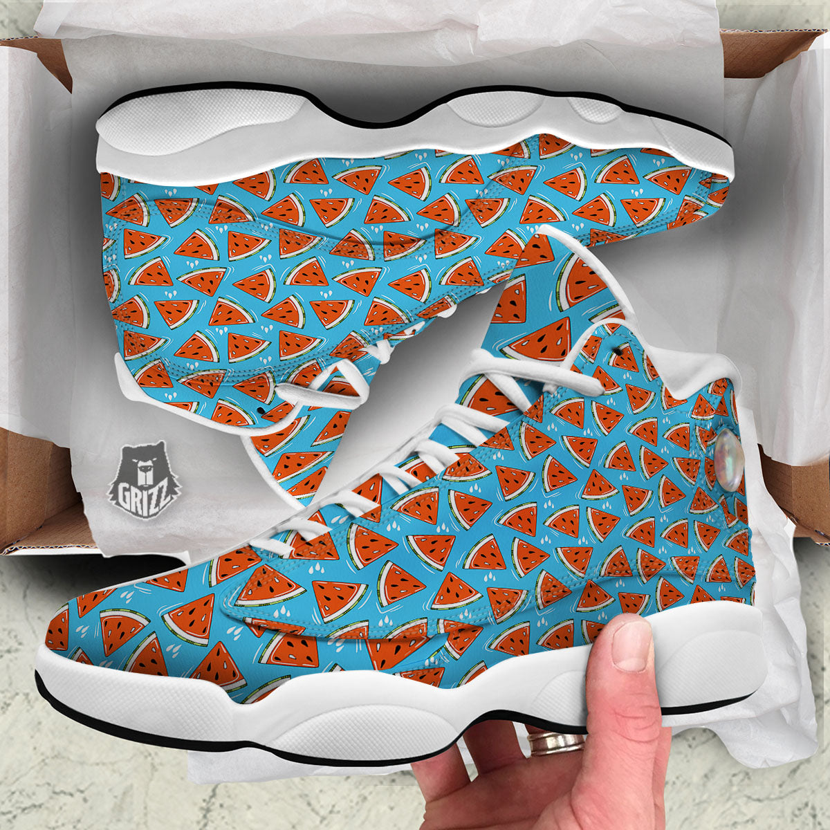 Watermelon Summer Blue Print Pattern White Basketball Shoes-grizzshop