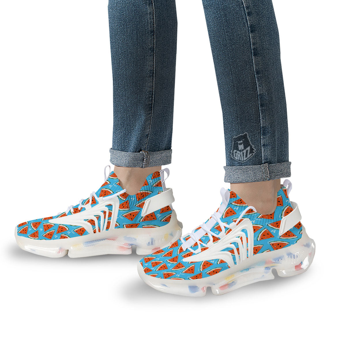 Watermelon Summer Blue Print Pattern White Gym Shoes-grizzshop