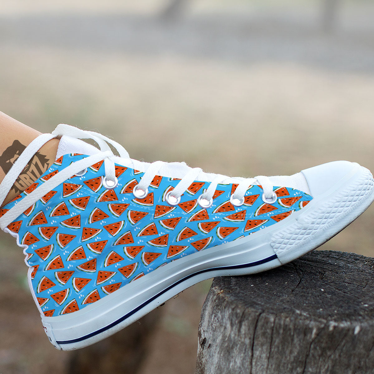 Watermelon Summer Blue Print Pattern White High Top Shoes-grizzshop