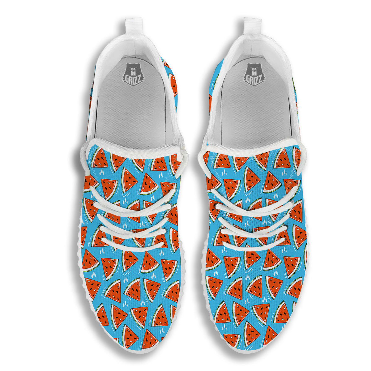 Watermelon Summer Blue Print Pattern White Walking Shoes-grizzshop