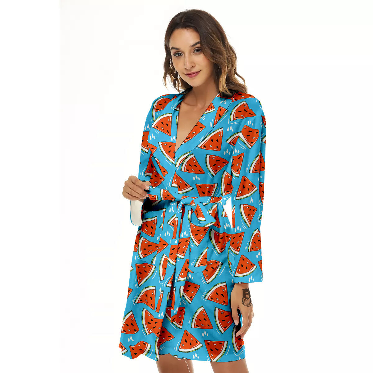 Watermelon Summer Blue Print Pattern Women's Robe-grizzshop