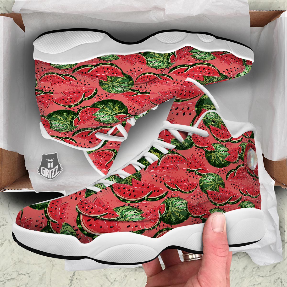 Watermelon Summer Fruits Print Pattern White Basketball Shoes-grizzshop