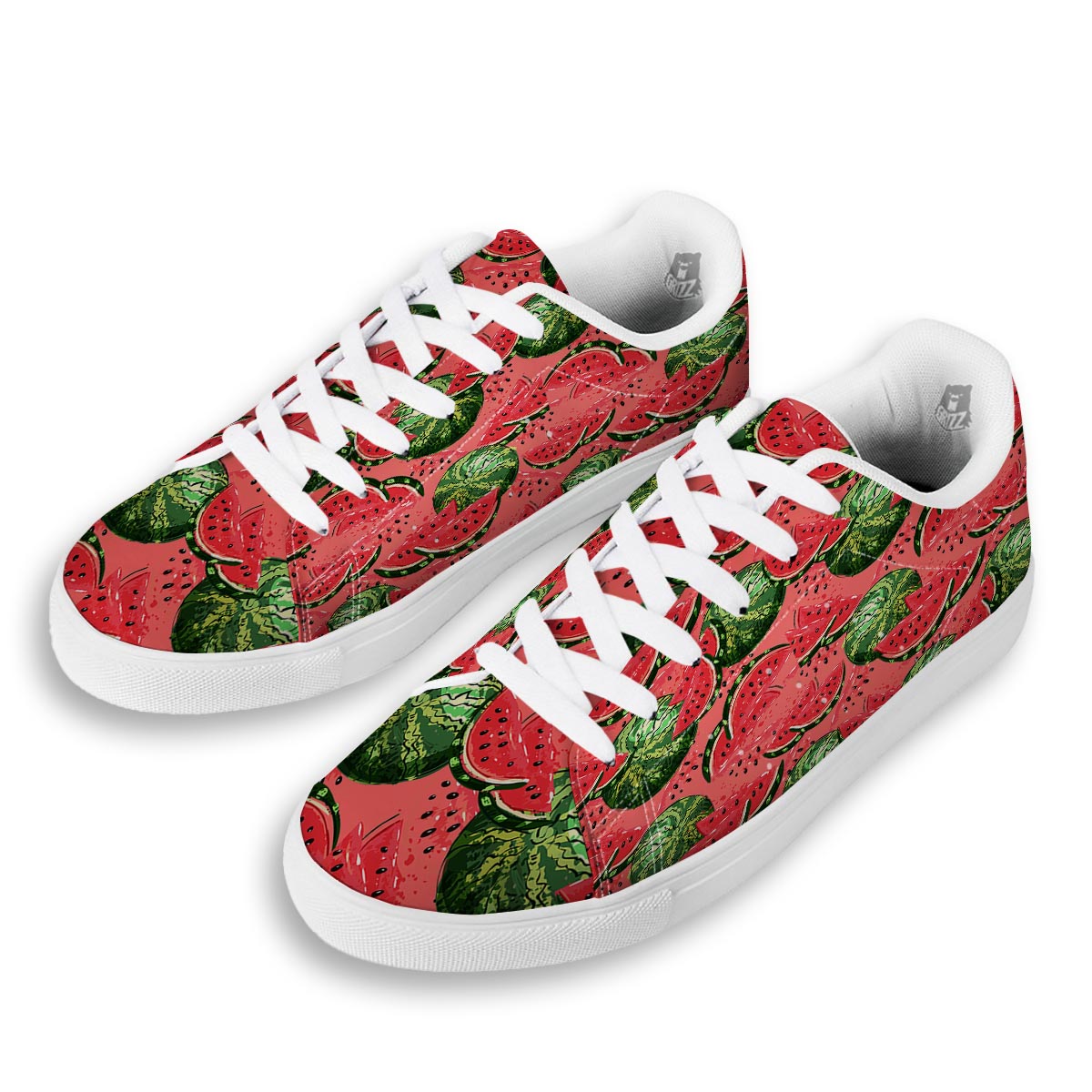 Watermelon Summer Fruits Print Pattern White Low Top Sneakers-grizzshop