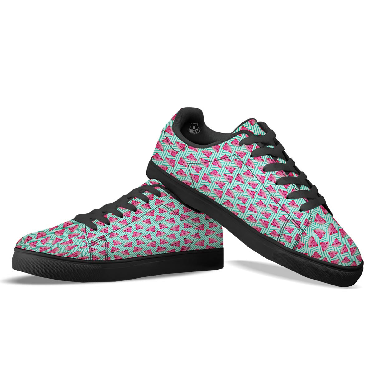 Watermelon Teal Chevron Print Pattern Black Low Top Sneakers-grizzshop