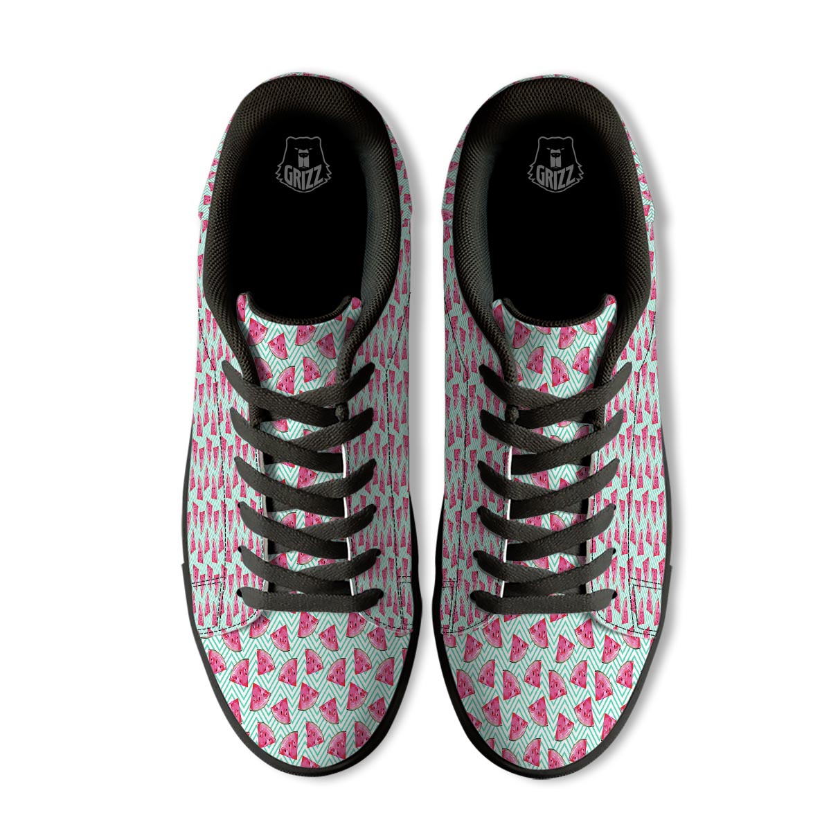 Watermelon Teal Chevron Print Pattern Black Low Top Sneakers-grizzshop