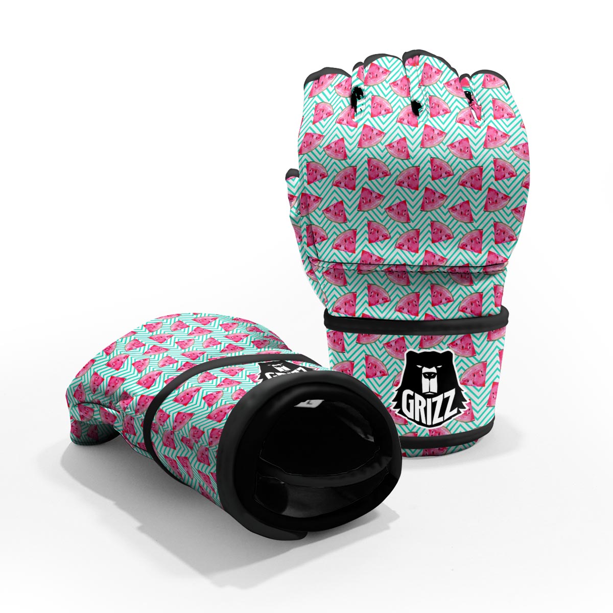 Watermelon Teal Chevron Print Pattern MMA Gloves-grizzshop