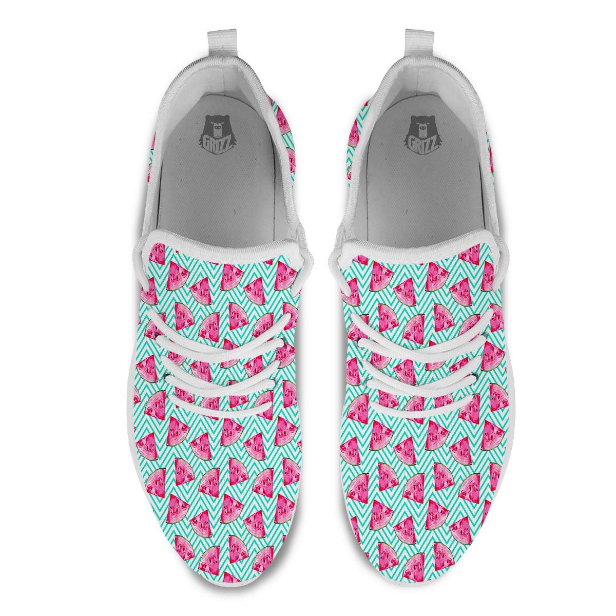 Watermelon Teal Chevron Print Pattern White Athletic Shoes-grizzshop