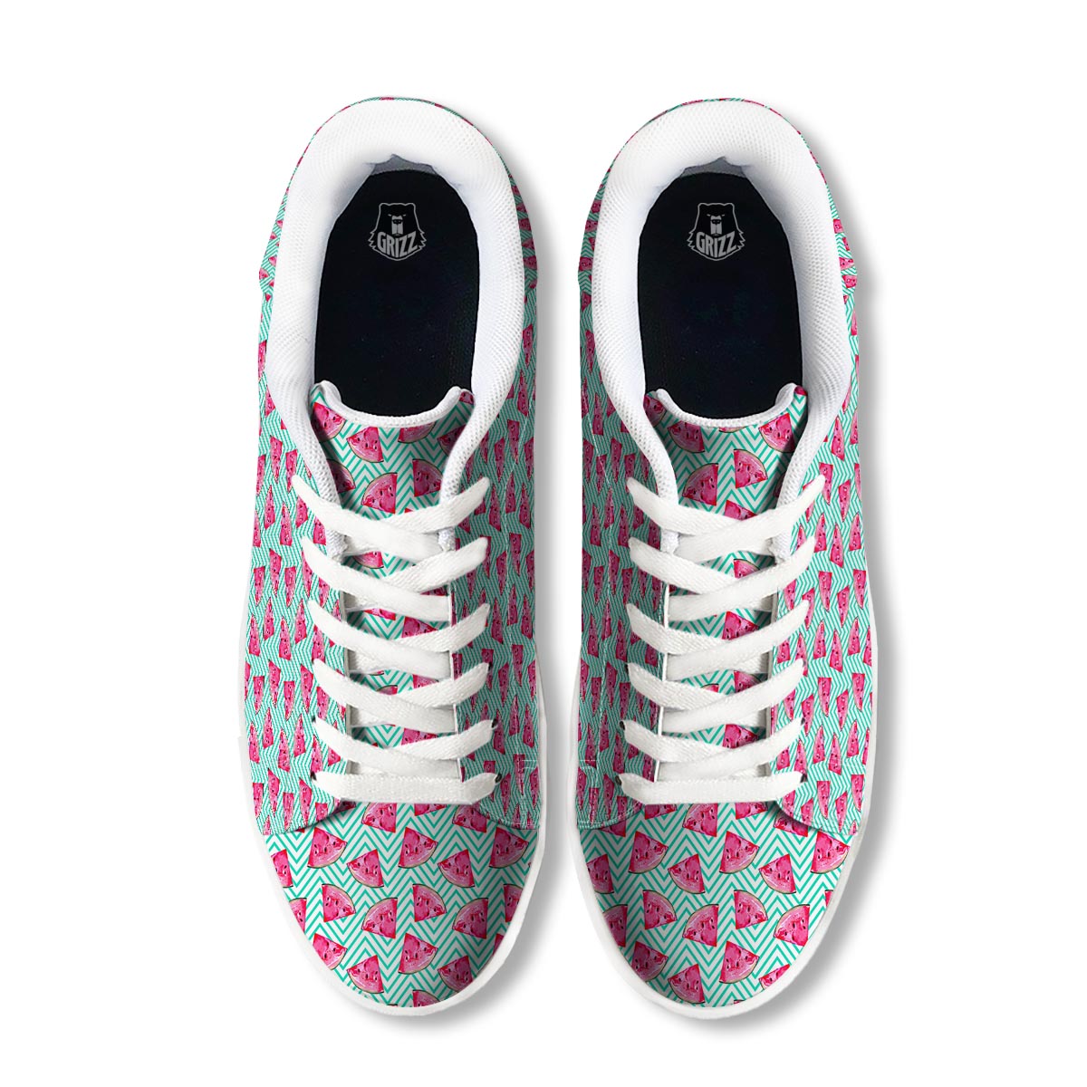 Watermelon Teal Chevron Print Pattern White Low Top Sneakers-grizzshop