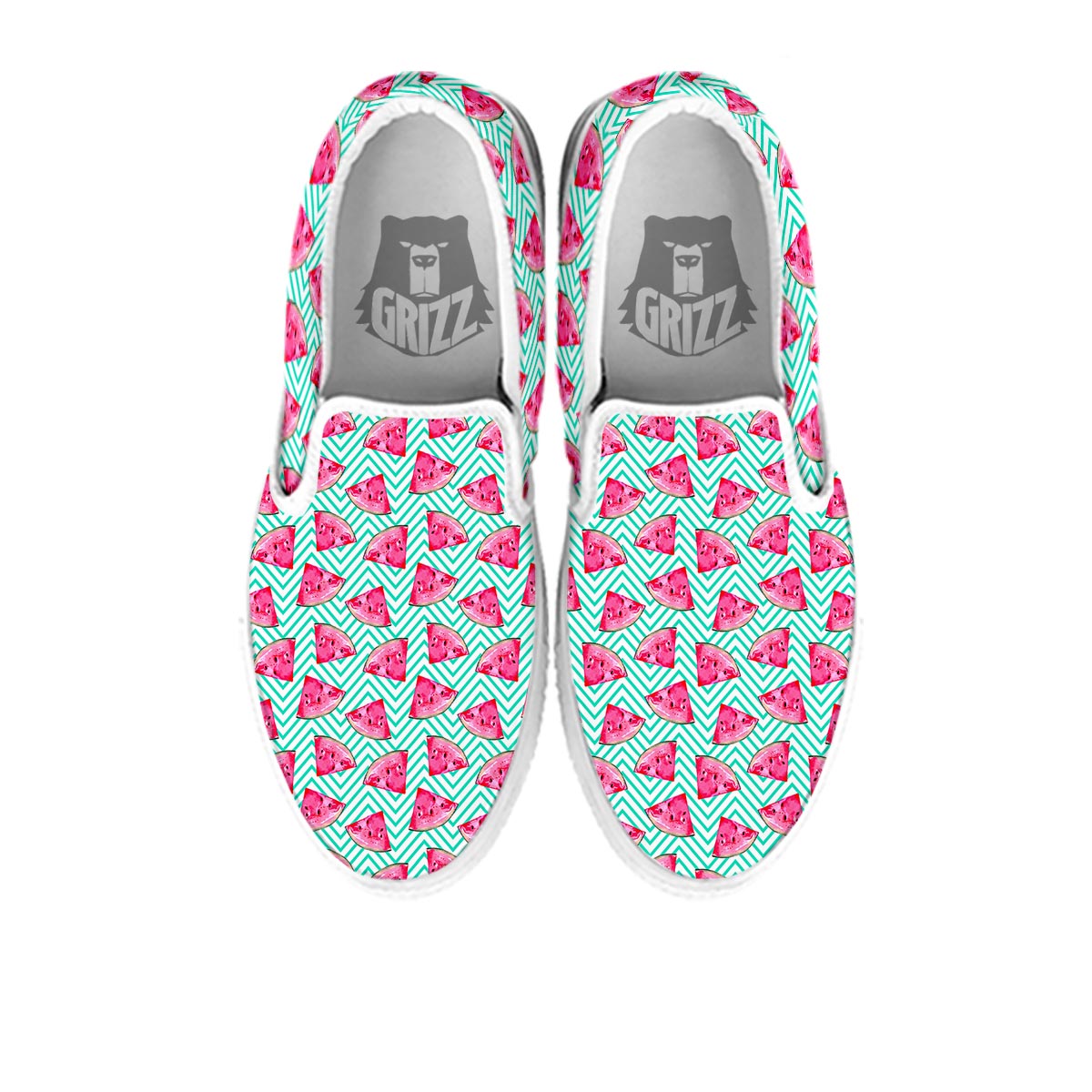 Watermelon Teal Chevron Print Pattern White Slip On Shoes-grizzshop