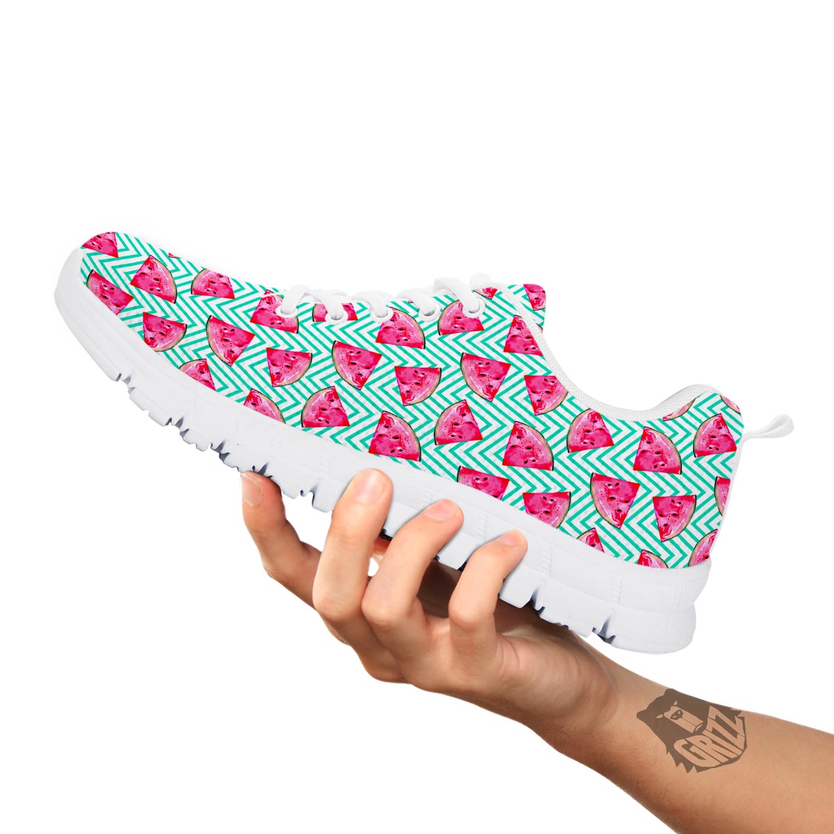 Watermelon Teal Chevron Print Pattern White Sneaker-grizzshop